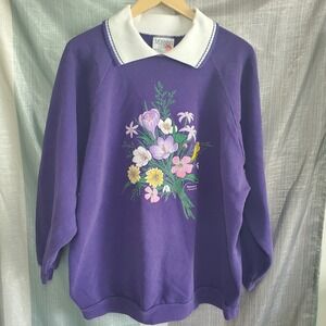 Morning Sun Vintage Purple Floral Double Collar Sweatshirt XXXXL Made in USA 90s